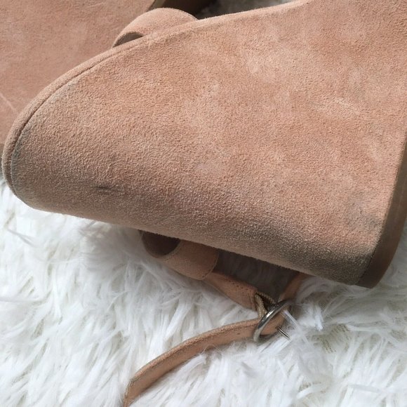 Marc Jacobs pink wedges 8.5 Womens Blush Suede Heels floral shoes ankle strap - Picture 7 of 10